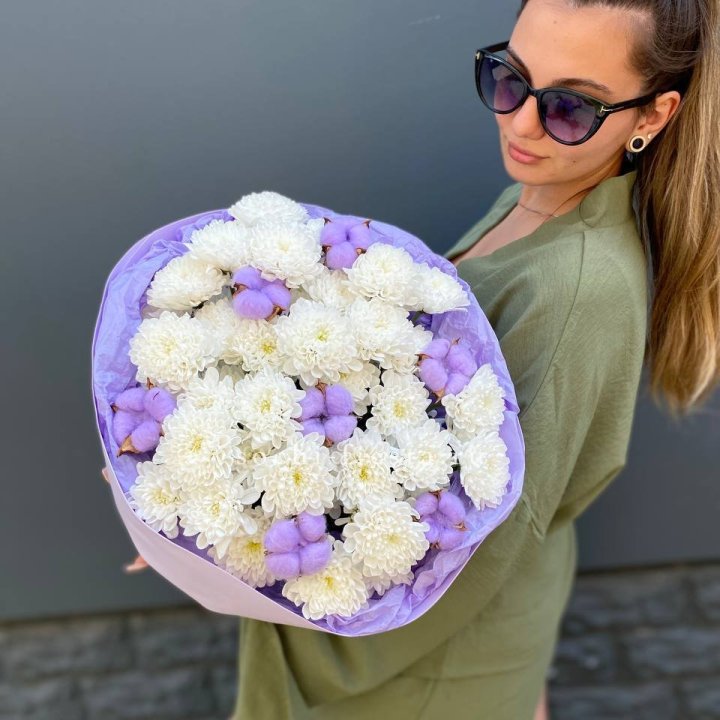  Букет  хризантем и хлопка в Рыбинске