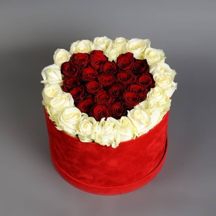 39 красных и белых роз в цилиндре в Рыбинске