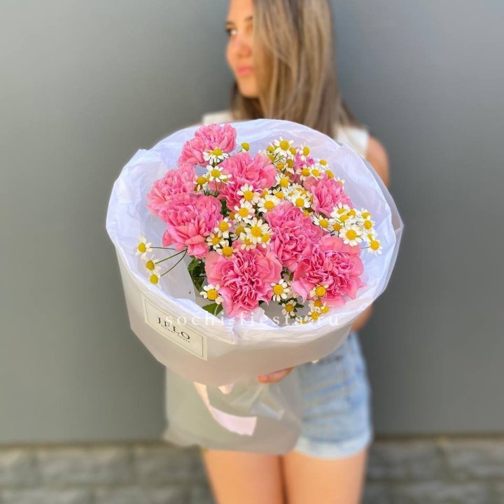 Дуобукет диантусов и ромашек в Рыбинске