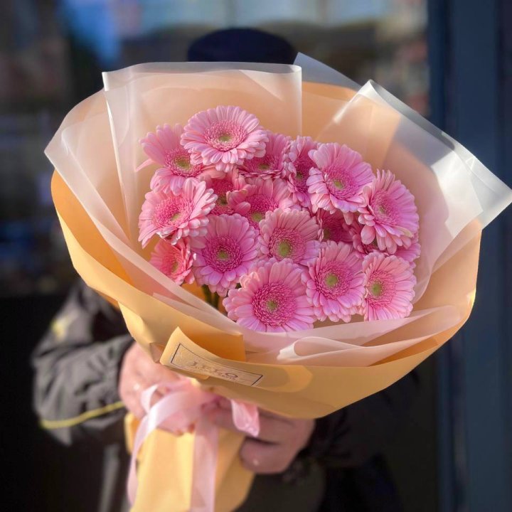 17 розовых гербер  в Рыбинске