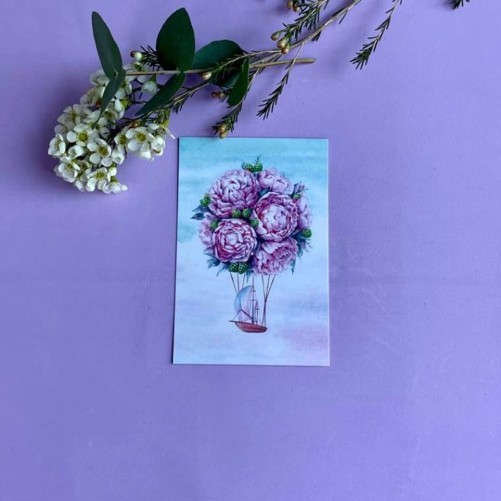 Открытка к букету "Пион" в Рыбинске