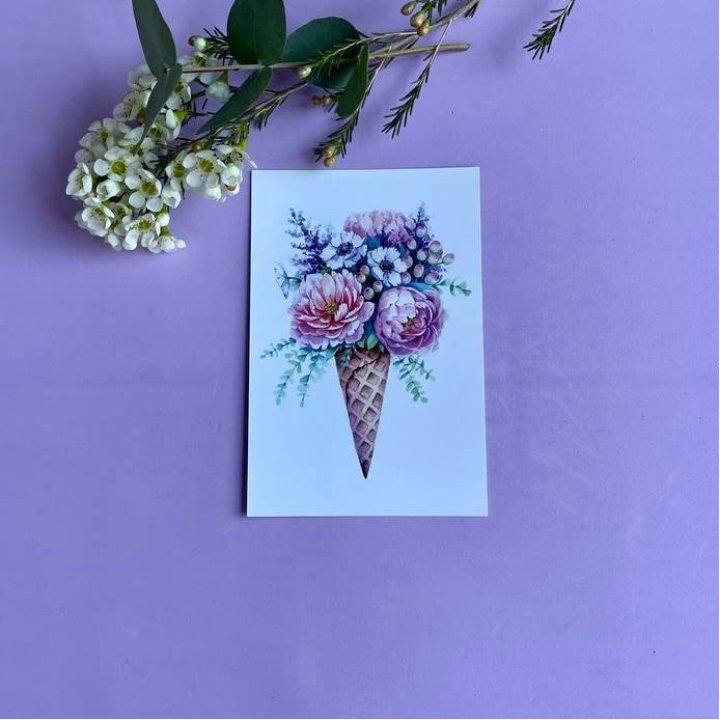 Открытка к букету "Цветочно-кремовый" в Рыбинске