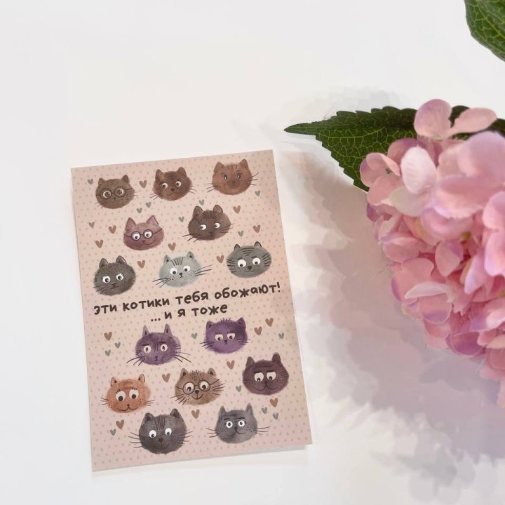 Открытка к букету "Котики" в Рыбинске