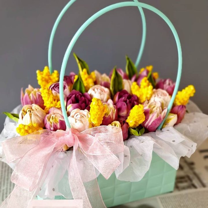Тюльпаны в сумочке из зефира в Рыбинске