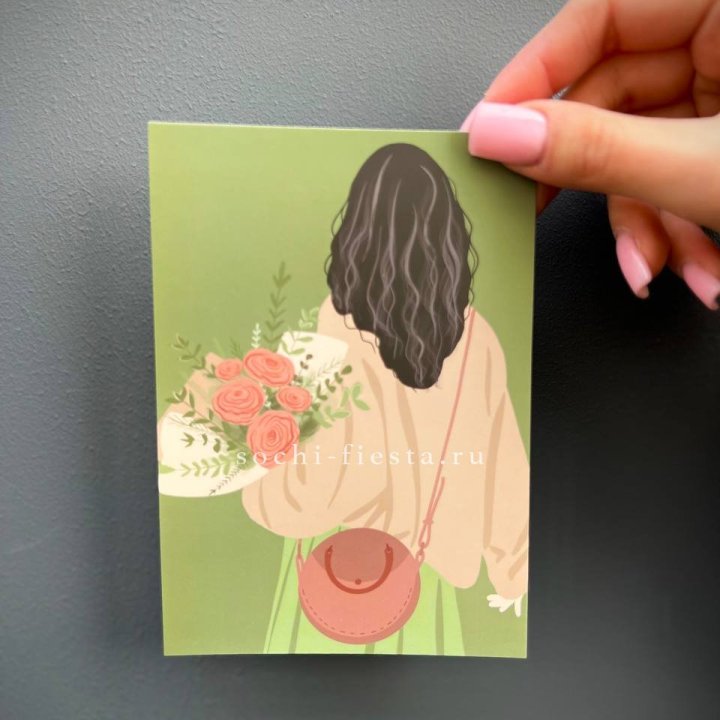 Открытка к букету "Потрясающая девушка" в Рыбинске