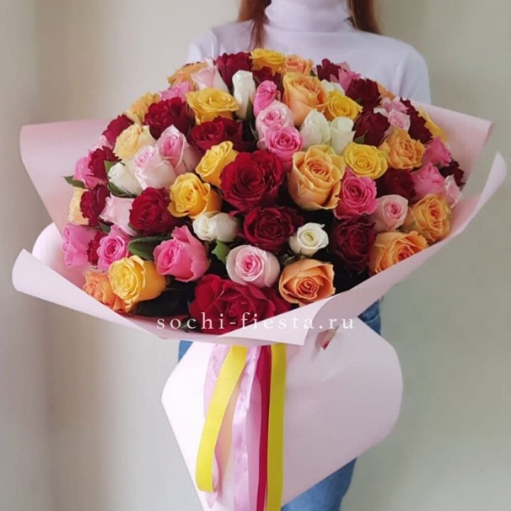 101 роза Кенийский микс "Нежность" в Рыбинске