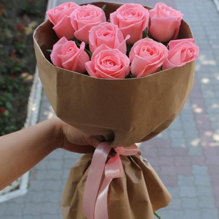 9 розовых роз в Рыбинске